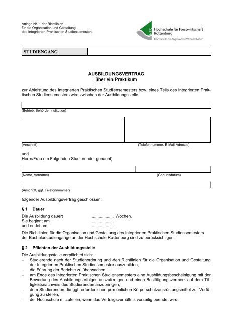 Ausbildungsvertrag Pdf Hochschule Rottenburg