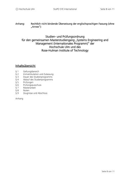 Studien- und PrÃ¼fungsordnung - Hochschule Ulm