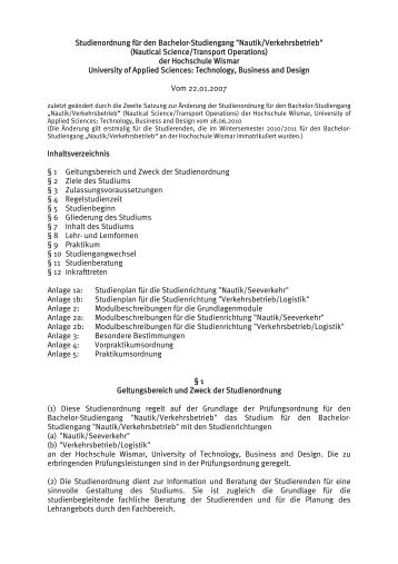 Studienordnung - Hochschule Wismar