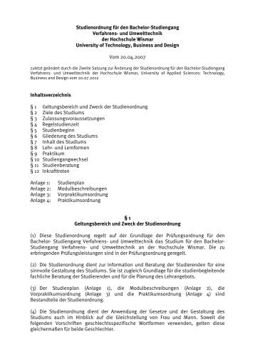 Studienordnung - Hochschule Wismar