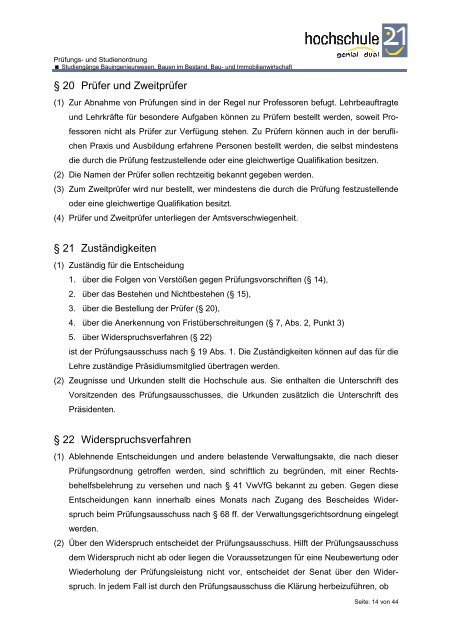 und Studienordnung (PSO BX 2010) - Hochschule 21