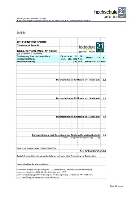 und Studienordnung (PSO BX 2010) - Hochschule 21