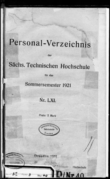 Personalverzeichnis Sommersemester 1921
