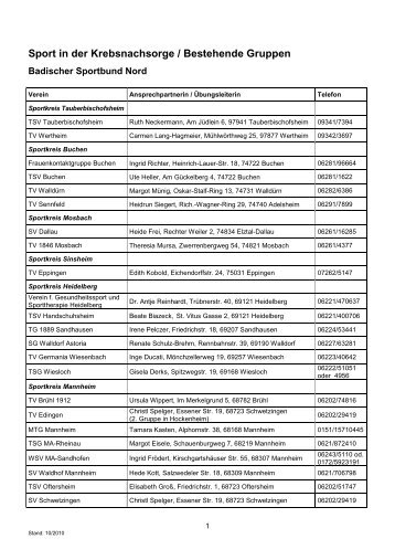 Projekt âSport in der Krebsnachsorge/Bestehende Gruppenâ