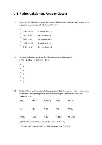 U.1 Redoxreaktionen, Faraday-Gesetz