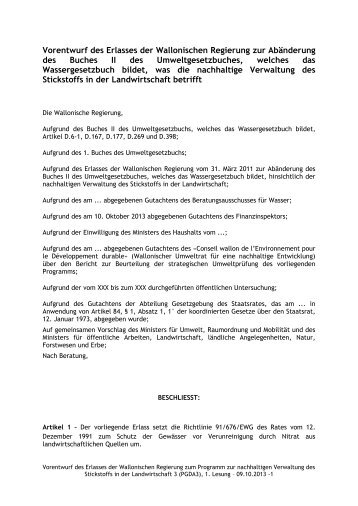 Vorentwurf des Erlasses der Wallonischen Regierung zur ...