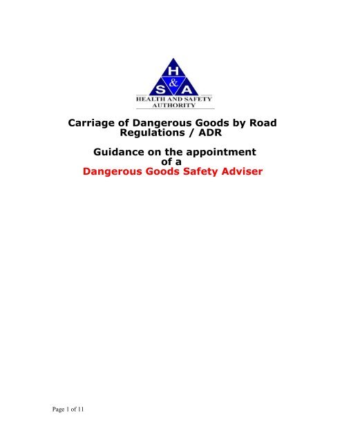 Carriage Of Dangerous Goods By Road Regulations ADR 