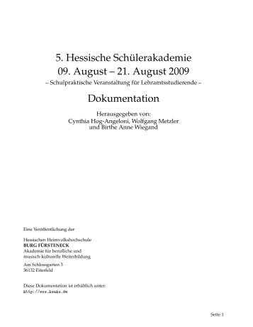 Dokumentation von 2009 - Hessische SchÃ¼lerakademien