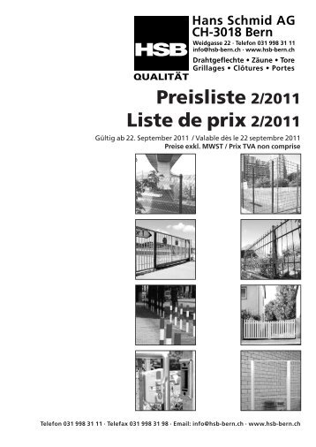 Preisliste 2/2011 Liste de prix 2/2011 - Hans Schmid AG