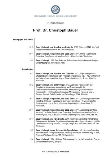 Publications Prof. Dr. Christoph Bauer - HSBA