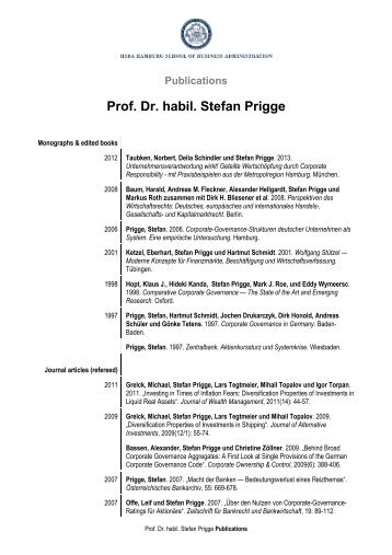 Publications Prof. Dr. habil. Stefan Prigge - HSBA
