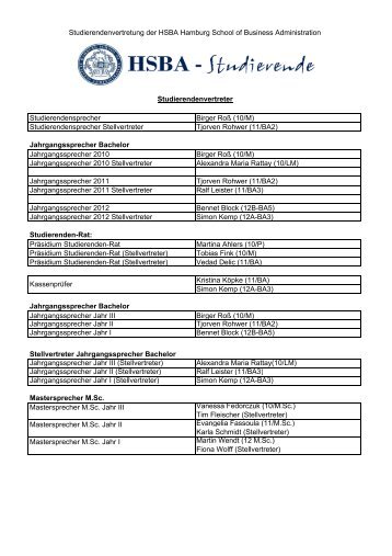 Liste der Studierendensprecher PDF (156KB) - HSBA