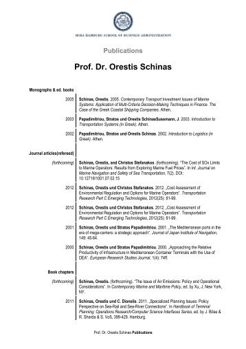 Publications Prof. Dr. Orestis Schinas - HSBA