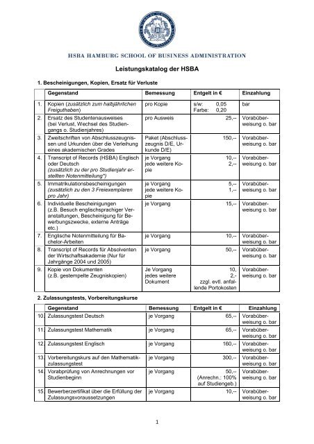 Leistungskatalog Download (PDF ) - HSBA Hamburg School of ...