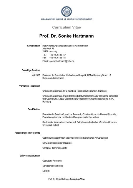 Curriculum Vitae Prof. Dr. Sönke Hartmann - HSBA