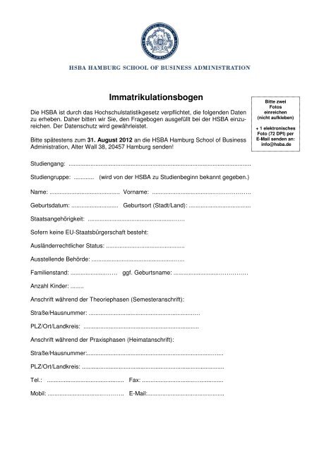 Immatrikulationsbogen HSBA - HSBA Hamburg School of Business ...
