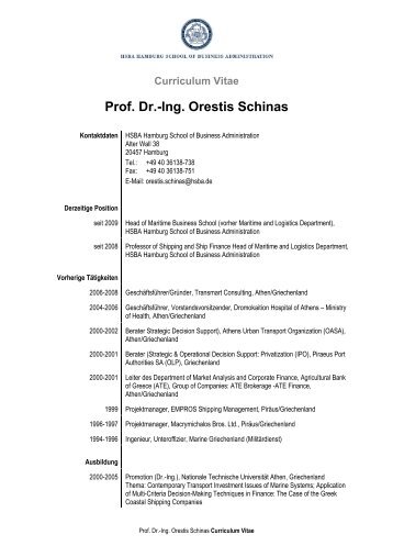 Curriculum Vitae Professor Dr. Orestis Schinas PDF - HSBA