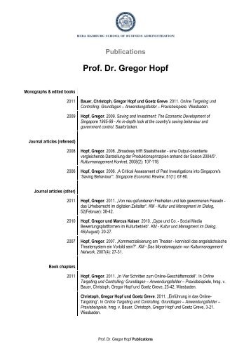 Publications Prof. Dr. Gregor Hopf - HSBA