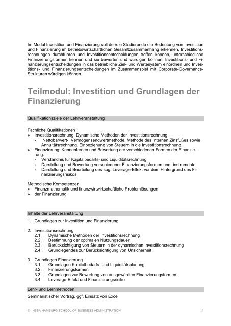 Modulbeschreibungen 2. Studienjahr (Jahrgang 2012) Download