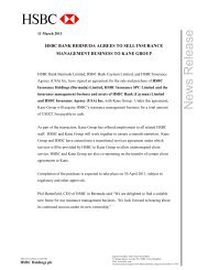 HSBC BANK BERMUDA AGREES TO SELL INSURANCE ...