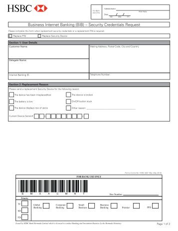 Security Device Request Form - HSBC Bermuda