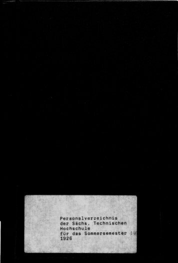 Personalverzeichnis Sommersemester 1926