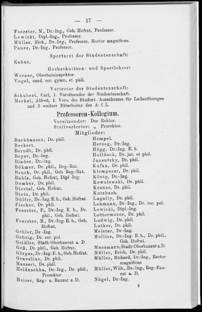 Personalverzeichnis Sommersemester 1926