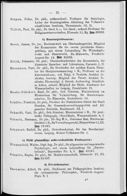 Personalverzeichnis Sommersemester 1926