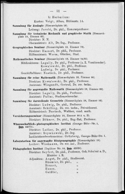 Personalverzeichnis Sommersemester 1926