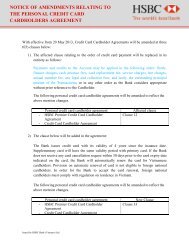Amendment of Personal Credit Card Cardholder Agreement - HSBC