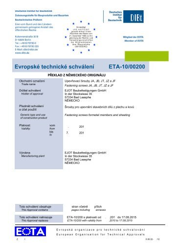 ETA-10-0200_EJOT upevňovací šrouby JA, JB, JT, JZ a JF ...