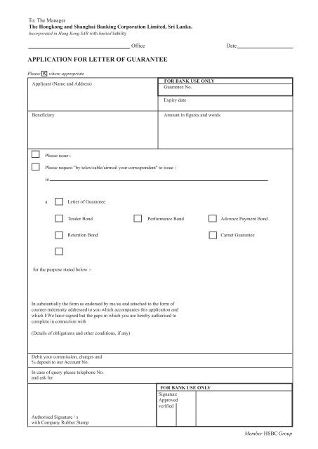 Application For Letter Of Guarantee Pdf Hsbc Sri Lanka
