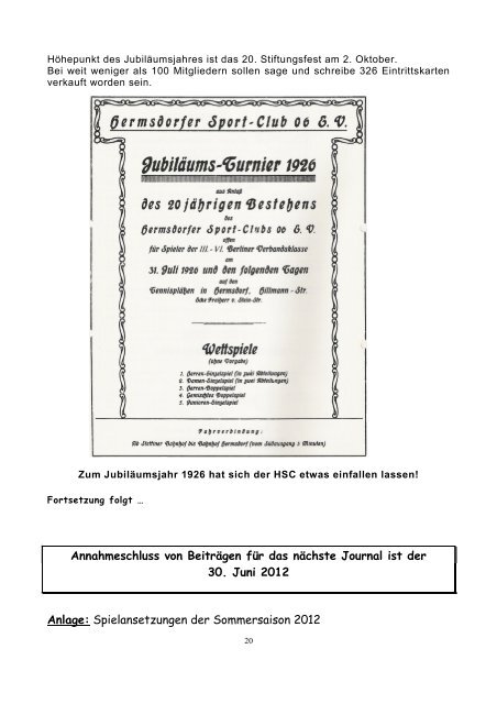 Hermsdorfer Sport-Club 1906 e.V. HSC-Journal 1 / 2012