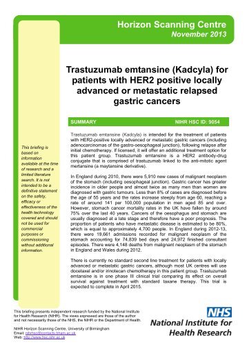 Trastuzumab emtansine (Kadcyla) - National Horizon Scanning Centre