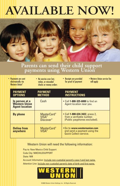 Parents can send their child support payments using Western Union®