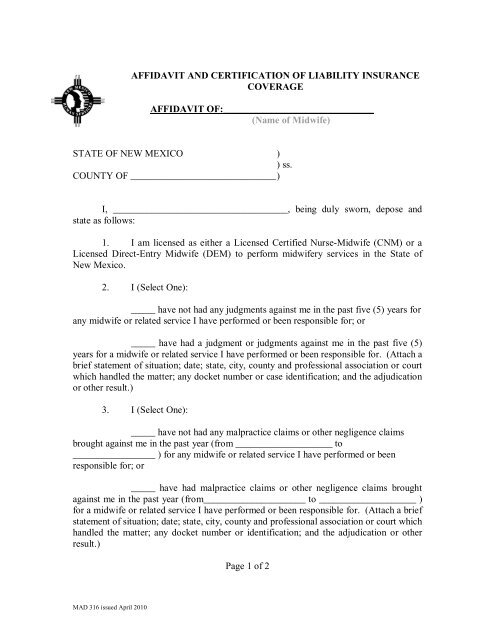 affidavit and certification of liability insurance coverage affidavit and certification of liability insurance coverage