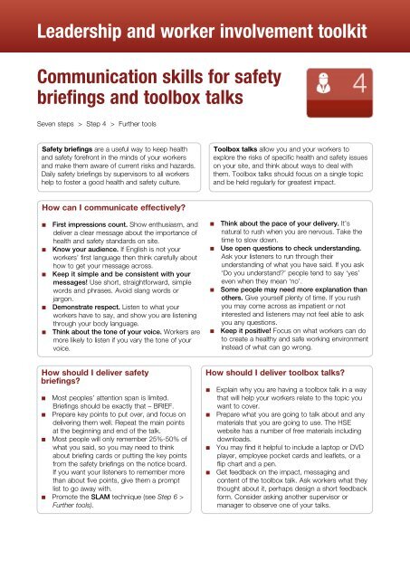 Communication skills for safety briefings and toolbox talks - HSE