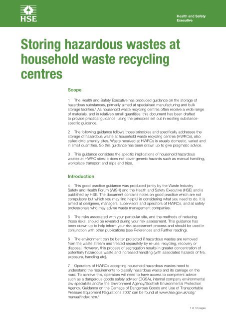Storing hazardous wastes at household waste recycling centres - HSE