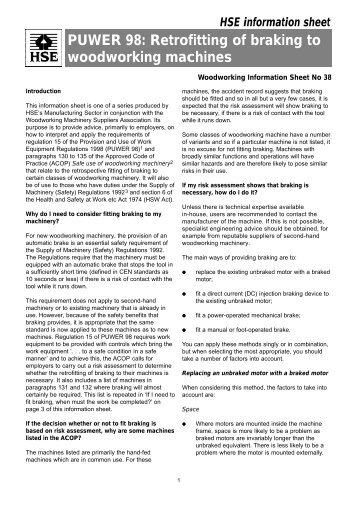 Woodworking Information Sheet No 38 PUWER 98: Retrofitting - HSE