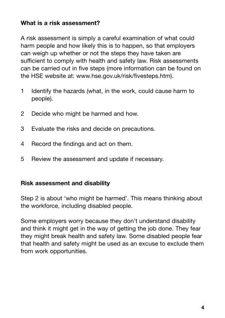 Health and safety for disabled people and their employers - HSE