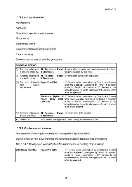 Business Classification Scheme and Retention Schedule - HSE