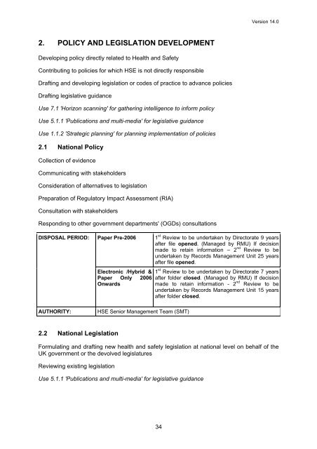 Business Classification Scheme and Retention Schedule - HSE