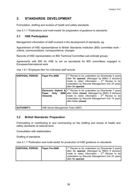 Business Classification Scheme and Retention Schedule - HSE