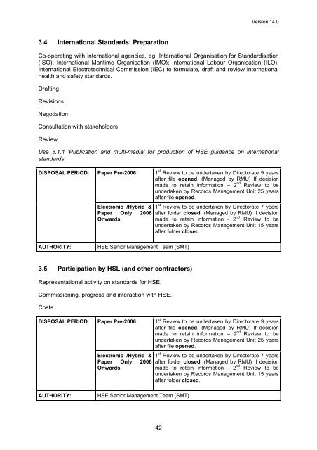 Business Classification Scheme and Retention Schedule - HSE