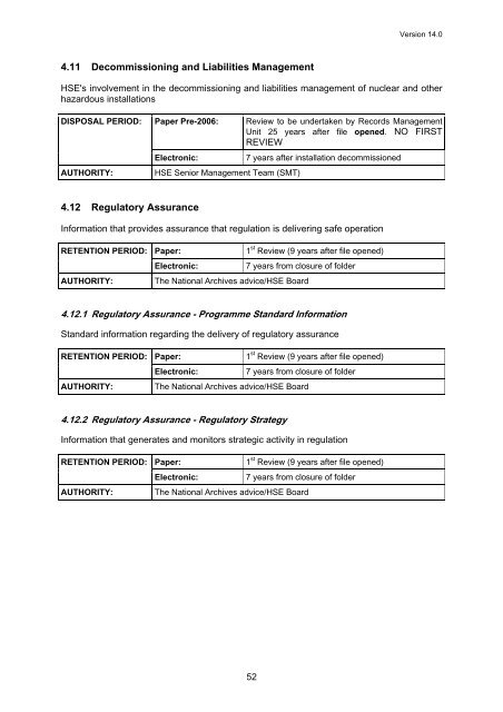 Business Classification Scheme and Retention Schedule - HSE