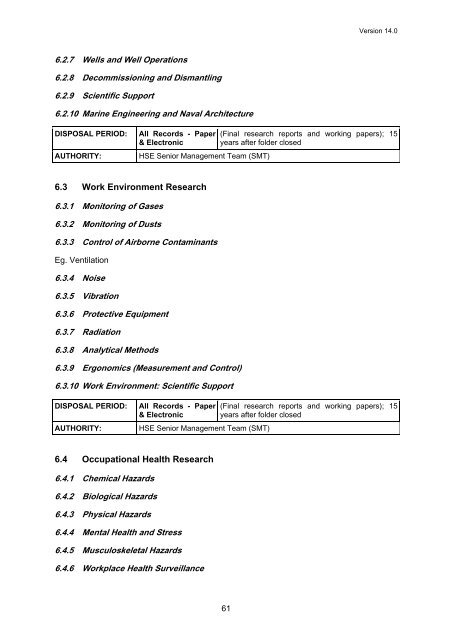 Business Classification Scheme and Retention Schedule - HSE