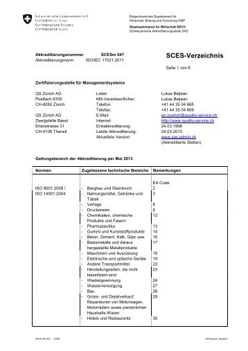 SCES-Verzeichnis – Managementsysteme - QS Quality Service