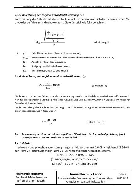 Umwelttechnik Labor - Hochschule Hannover