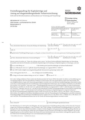 Freistellungsauftrag - HSH Nordbank AG