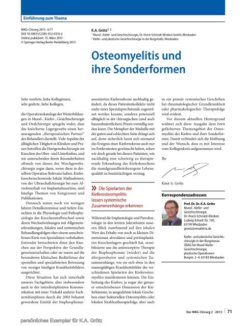 Osteomyelitis und ihre Sonderformen - Dr.-Horst-Schmidt-Kliniken ...